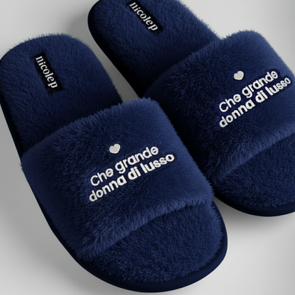 Fluffy Slippers - Blue Navy
