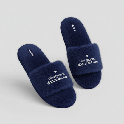 Fluffy Slippers - Blue Navy