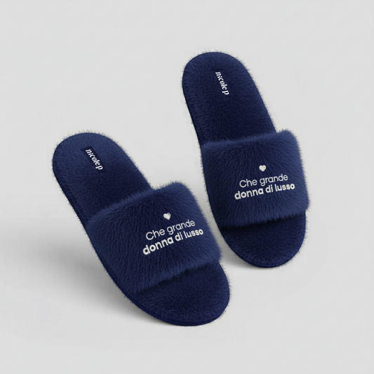 Fluffy Slippers - Blue Navy