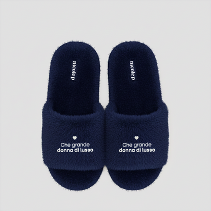 Fluffy Slippers - Blue Navy